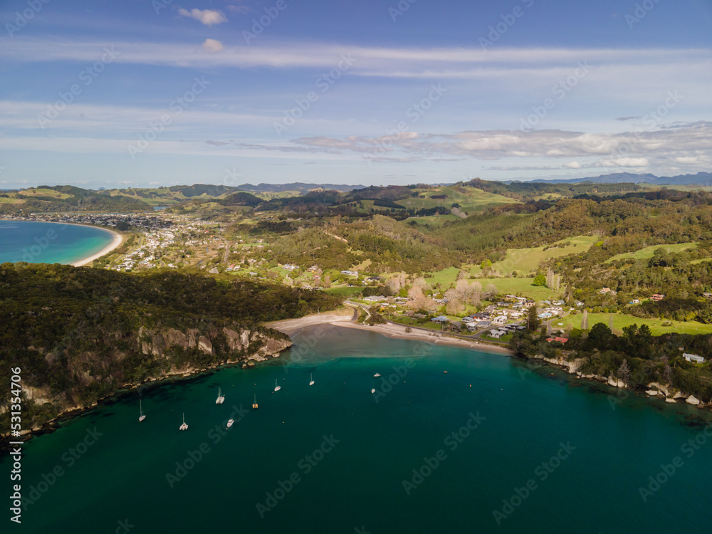 Vibrant ocean colours of Ferry landing in the Coromandel Peninsula, New Zealand