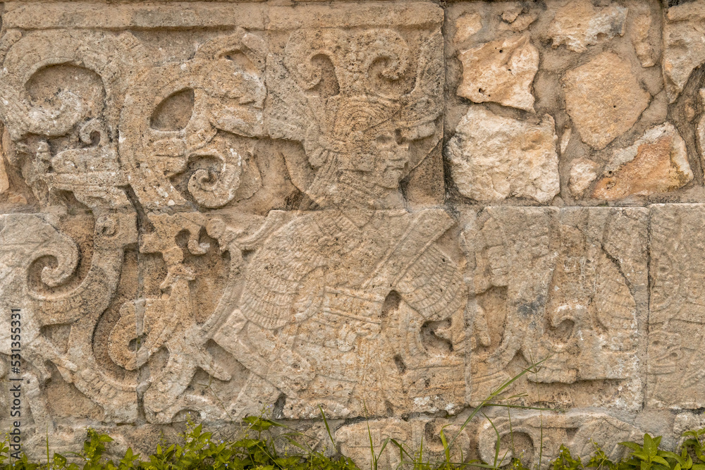 Relief engraving on the stones of Mayan culture