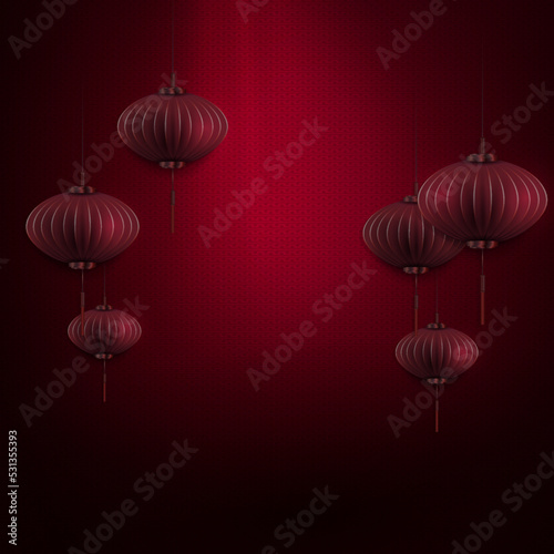 Burgundy texture design, paper art style Chinese lanterns