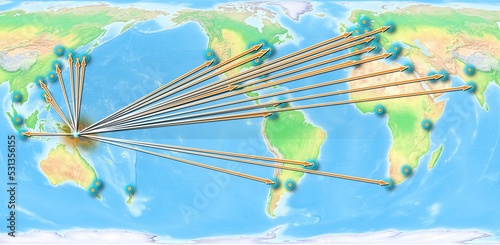 Papua New Guinea concept map centerd on America, export concept map for Papua New Guinea on white background suitable for export concepts. File is suitable for digital editing and large size prints. photo