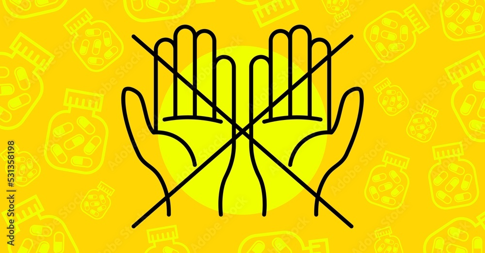 Fototapeta premium Digital illustration of a prohibited sign over hands during coronavirus covid19 pandemic