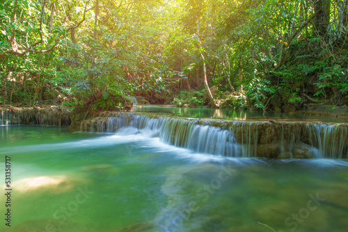 wonder Waterfall in deep rain forest jungle  Huay Mae Kamin Waterfall National Park in Kanchanaburi Province  Thailand 