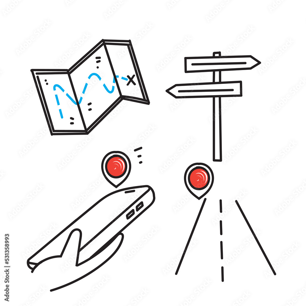 hand drawn doodle GPS location map illustration vector hand drawn doodle GPS location map illustration vector