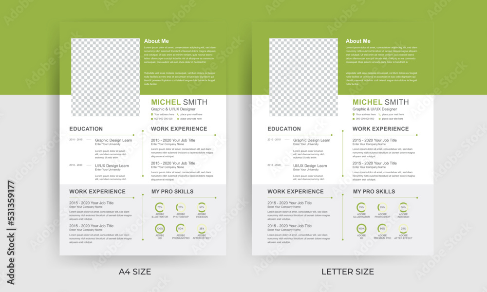 A4 and letter size professional CV Resume design for freelance and journalist, minimal job cv design with bleed area A4 and letter size professional CV Resume design for freelance and journalist, minimal job cv design with bleed area