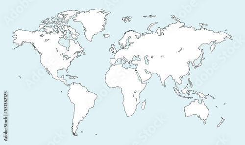 World Map Outline Sketch Illustration. Asia Europe Africa Australia North America And South America