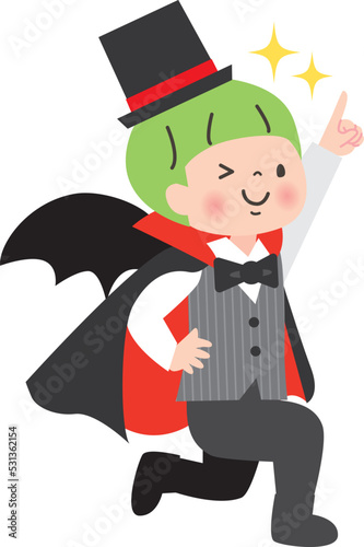 ドラキュラの仮装をした笑顔の男の子のイラスト