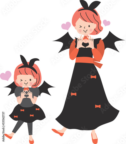 ハロウィンでドラキュラの仮装を楽しむかわいい親子