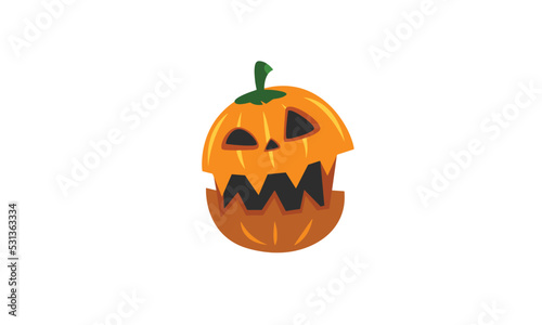 halloween pumpkin with scary face on white background, vector flat Illustration, Halloween pumpkin isolated, pumpkin head