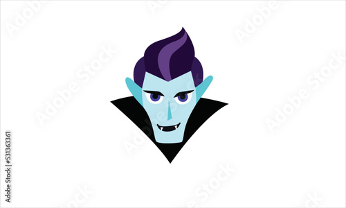 Dracula head wearing black and red cape. Cute cartoon vampire character with fangs. Happy Halloween. Greeting card. Flat design. White background. Isolated. Vector illustration
