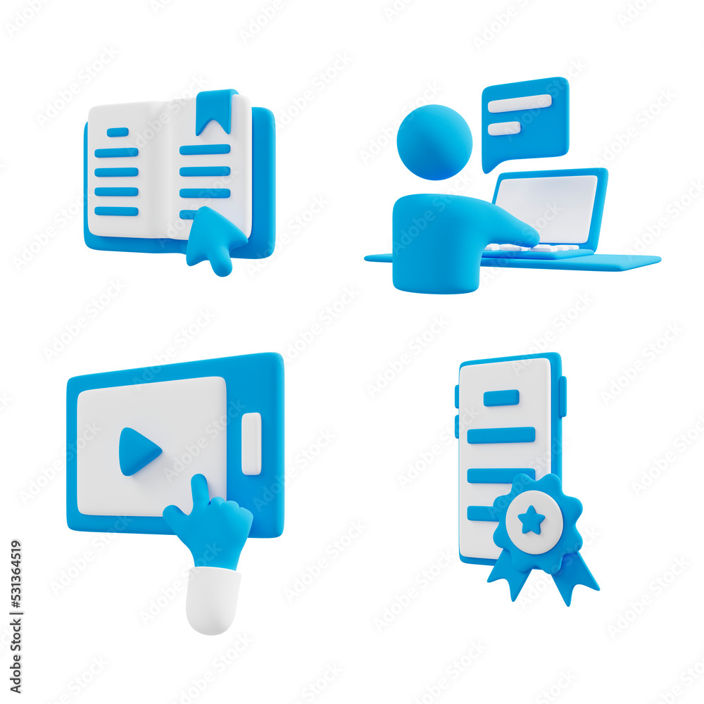 3D icons related to online learning and education. Includes symbols such as media devices and online education. 3D icons related to online learning and education. Includes symbols such as media devices and online education.