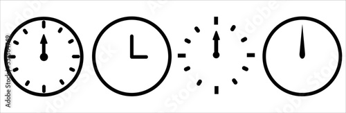 Clock icons with different style. Wall clock. Time icon. Clock icons collection. Set of clock icons. Vector illustration