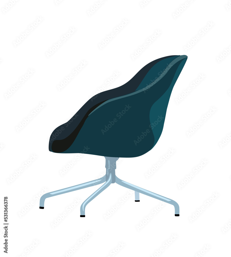 Dark blue teal soft armchair side view vector realistic illustration. Comfortable furniture for