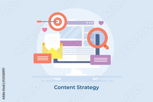 Website promotion and content marketing strategy development, online audience targeting concept.