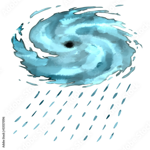 台風と雨の手描き水彩風イラスト
