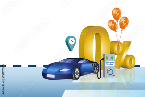 Green finance, money loan for EV car. 0% interst rate offer for electric car positive environmental to low carbon emissions. renewable and reuse natural resources for sustainable environment.