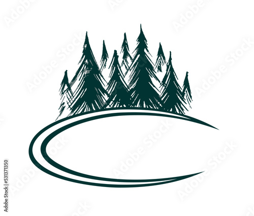 Symbol of the pine forest drawn in ink.