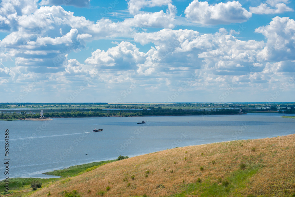 panorama of the Don River valley near Volga-Don Canal. cloudy sky on a summer day