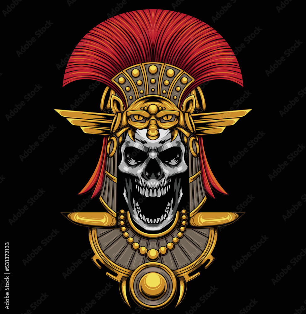 Fototapeta premium Vector illustraion of aztec skull warrior with vintage style drawing
