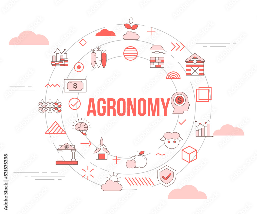 agronomy concept with icon set template banner and circle round shape