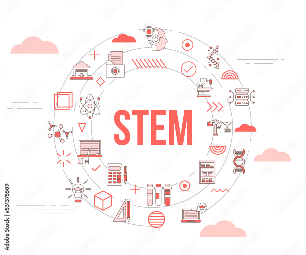 stem science technology engineering math concept with icon set template banner and circle round shape