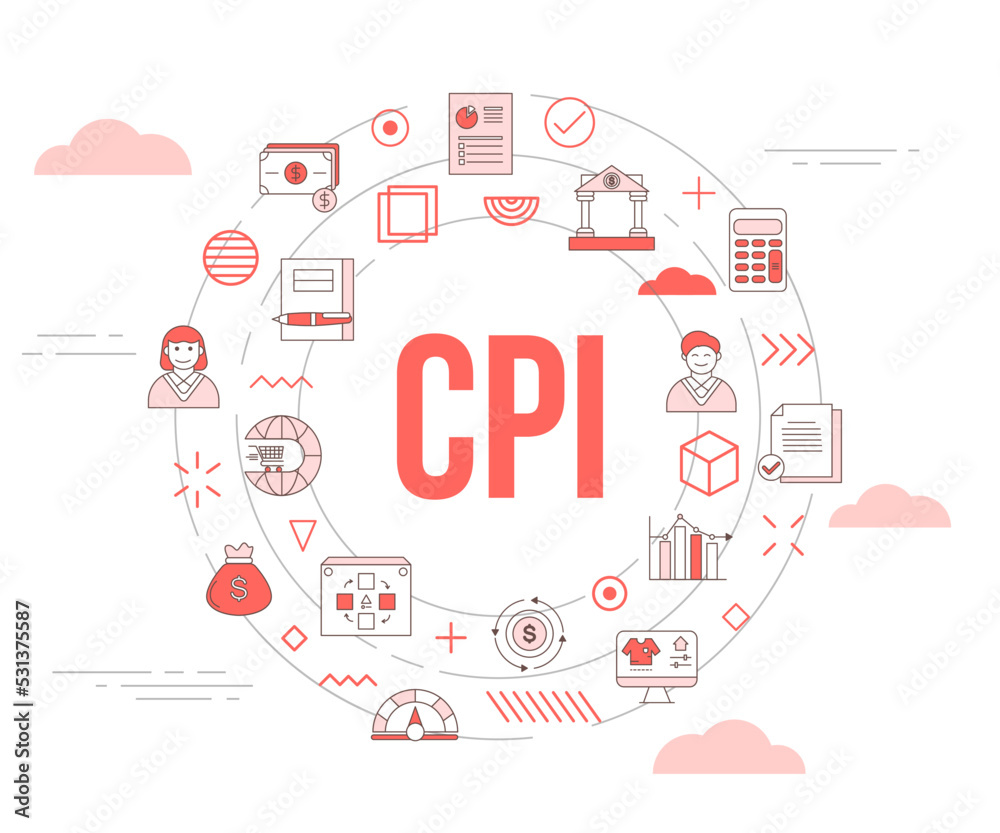 cpi consumer price index concept with icon set template banner and circle round shape