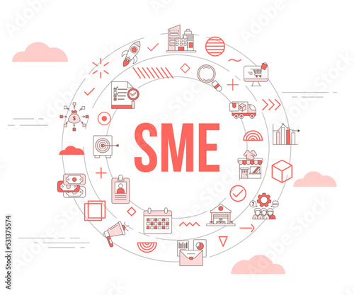 sme small medium enterprise concept with icon set template banner and circle round shape photo