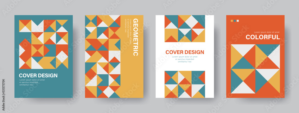 Vector set of cover design. Colorful geometric tile patterns.  Applicable to book cover, brochure, flyer, poster, package design, etc.