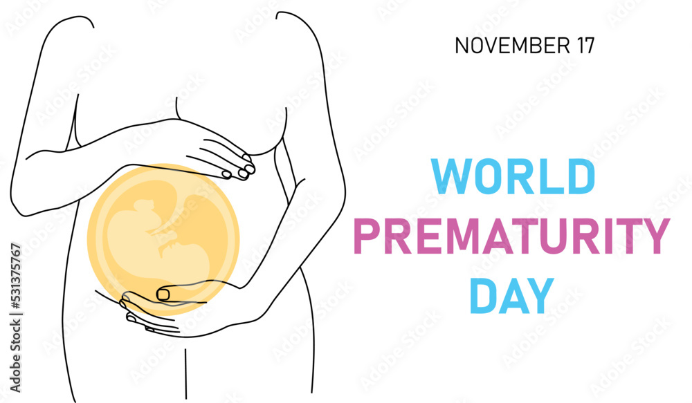 Obraz premium World Prematurity Day. Female silhouette with embryo. Vector illustration