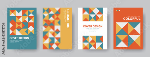 Vector set of cover design. Colorful geometric tile patterns. Applicable to book cover, brochure, flyer, poster, package design, etc.