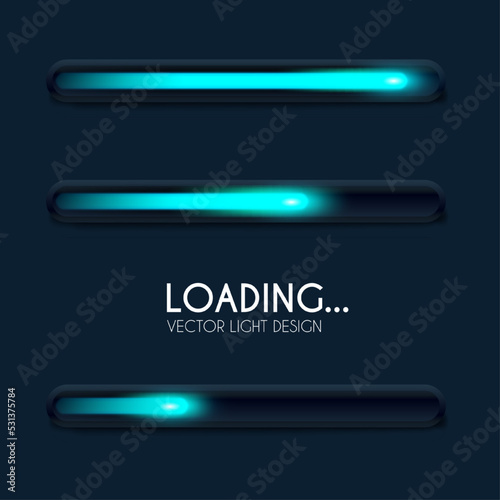 Shining loading bar collection. Modern design element set. Progress visualisation