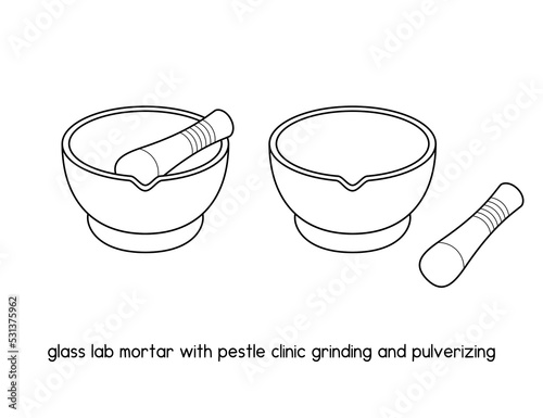 glass lab mortar with pestle Clinic grinding and pulverizing diagram for experiment setup lab outline vector illustration