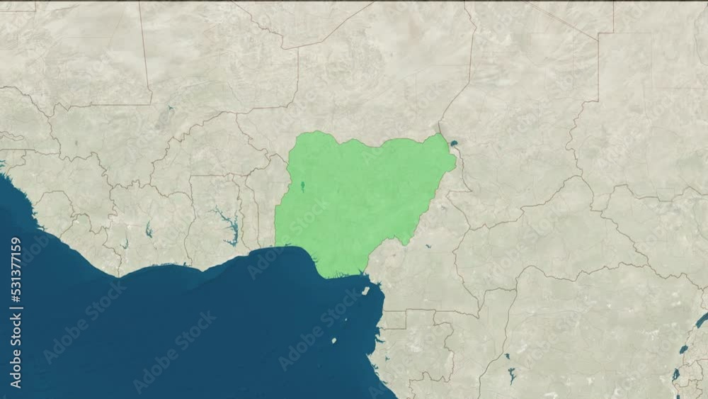 Zoom in to the map of Nigeria with text, textless, and with flag