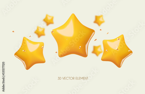 3D yellow stars. Win  award and show design element.