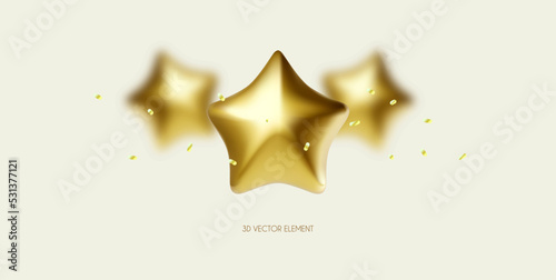 3D gold stars. Win, award and show design element.