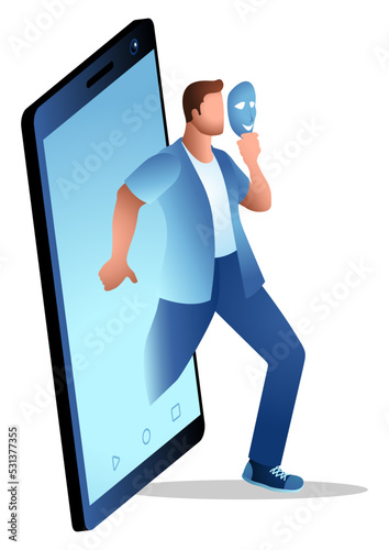 Man comes out of the phone with mask photo