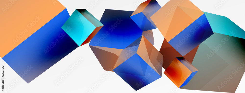 3d cubes vector abstract background. Composition of 3d square shaped basic geometric elements. Trendy techno business template for wallpaper, banner, background or landing 3d cubes vector abstract background. Composition of 3d square shaped basic geometric elements. Trendy techno business template for wallpaper, banner, background or landing