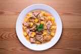 Pork stew with potatoes. Traditional tapas recipe from the north of Spain.