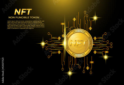 Non fungible token NFT Technology background with circuit