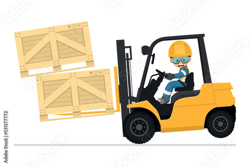 Dangers of driving a forklift. Accident due to excess weight in a fork lift truck. Work accident in a warehouse. Forklift driving safety. Security First. Industrial Safety and Occupational Health