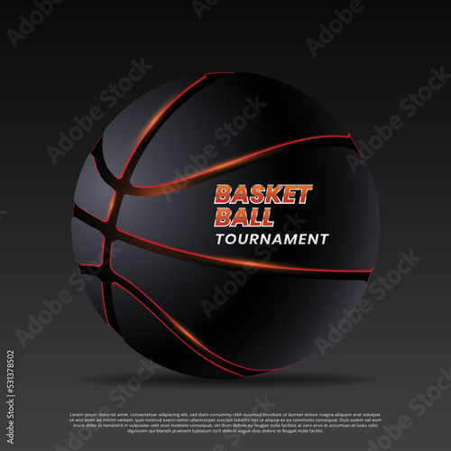 Tournament advertising banner poster with basketball
