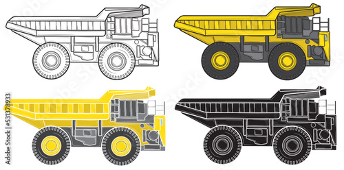 Set of Dump truck in isolate on white background. Construction equipment. Vector illustration.