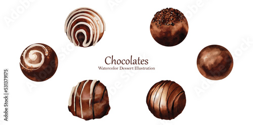 Set of Watercolor dark chocolate ball vector design