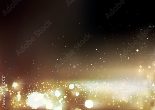 Abstract Christmas Background with Golden Defocused Sparkles with Bokeh Effec...