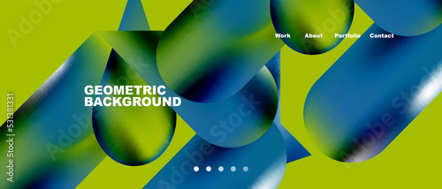 Glassmorphism landing page background template. Colorful glass shapes with metallic effect abstract composition for wallpaper, banner, background