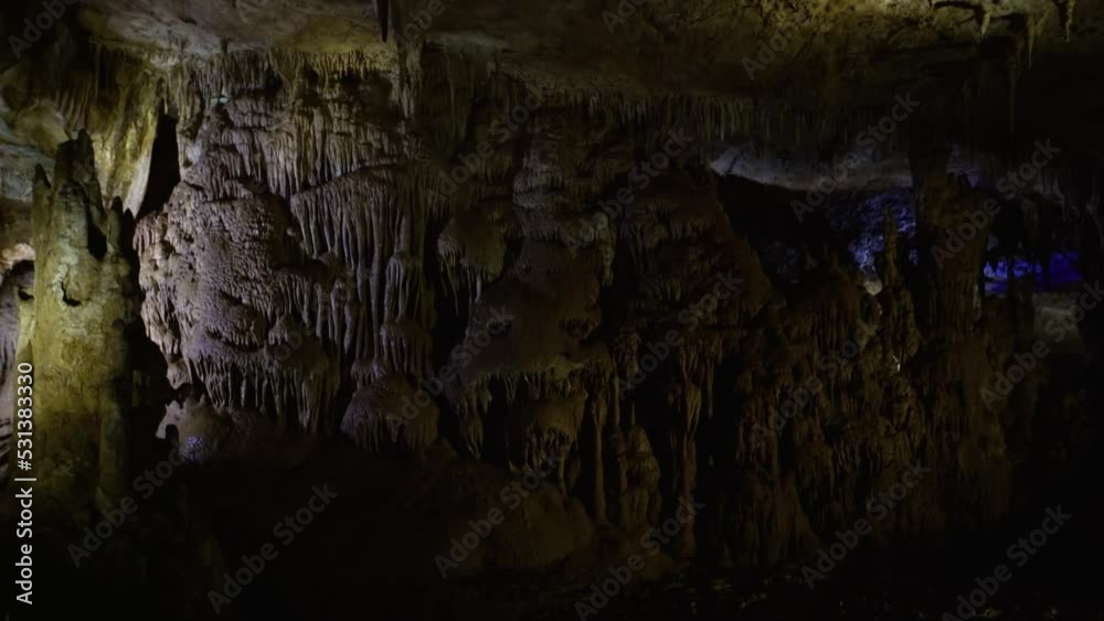 Stalactites and stalagnites in Prometheus Cave, Georgia. Stalactites and stalagnites in Prometheus Cave, Georgia.