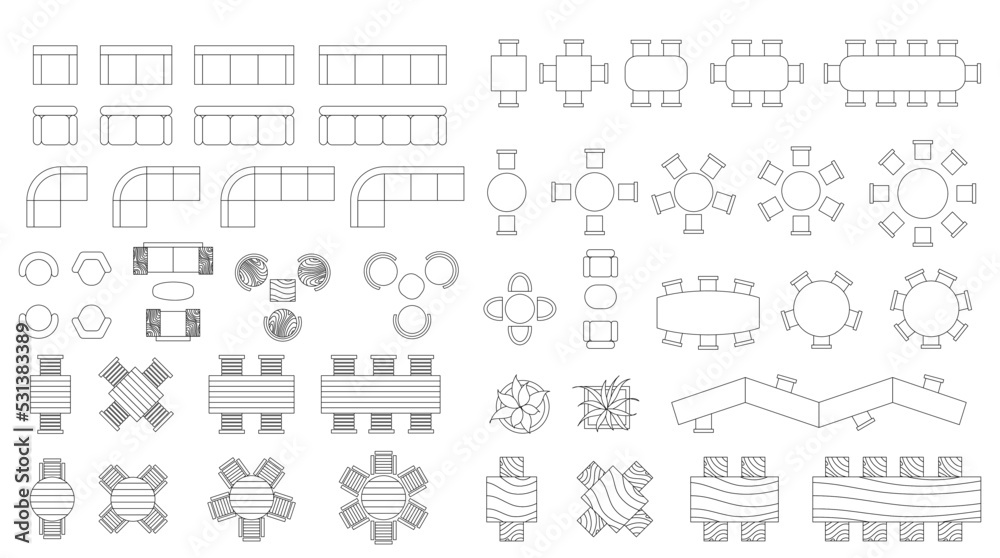 A set of vector illustrations of furniture that can be used for