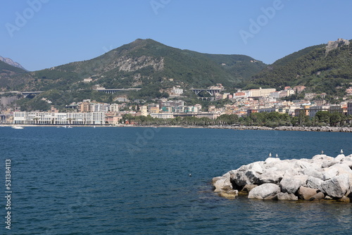 view of the city of country. view of the sea and mountains