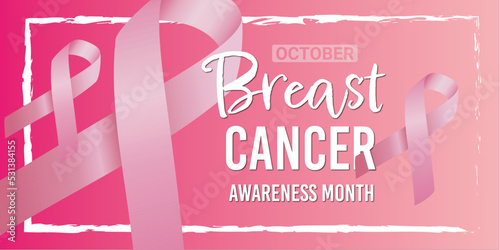 Pink poster banner vector breast cancer attention october message save lives bring awareness. 