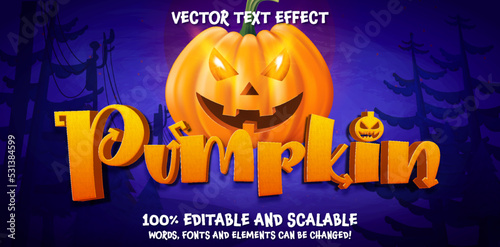 Pumkin text  3d editable Halloween style orange font with purple scary background