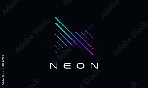 Neon Modern Technology Letter N Logo - Creative Media Software IT Design Studio